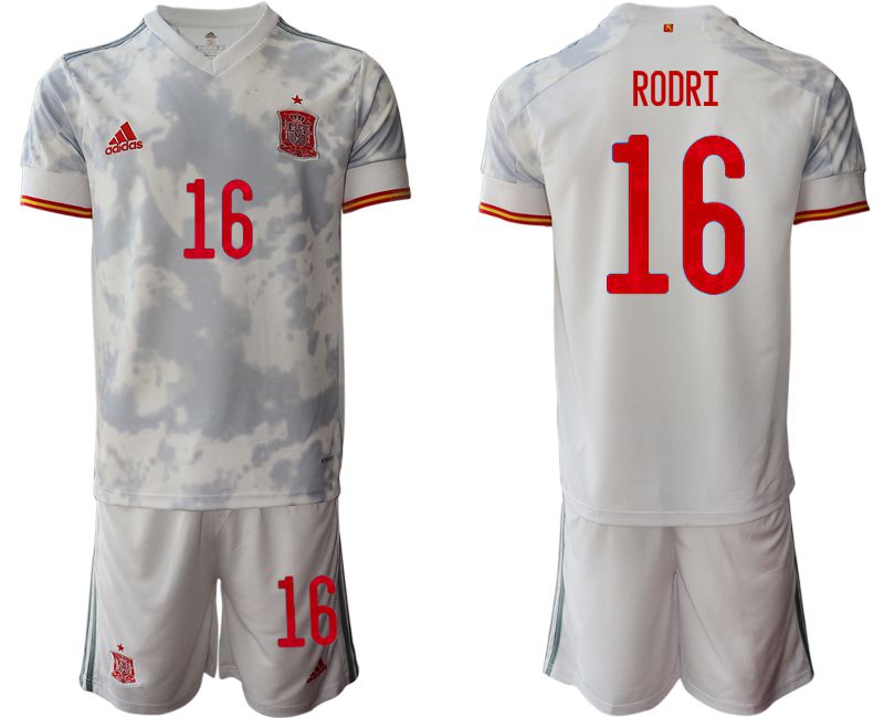Men 2020-2021 European Cup Spain away white #16 Adidas Soccer Jersey->spain jersey->Soccer Country Jersey